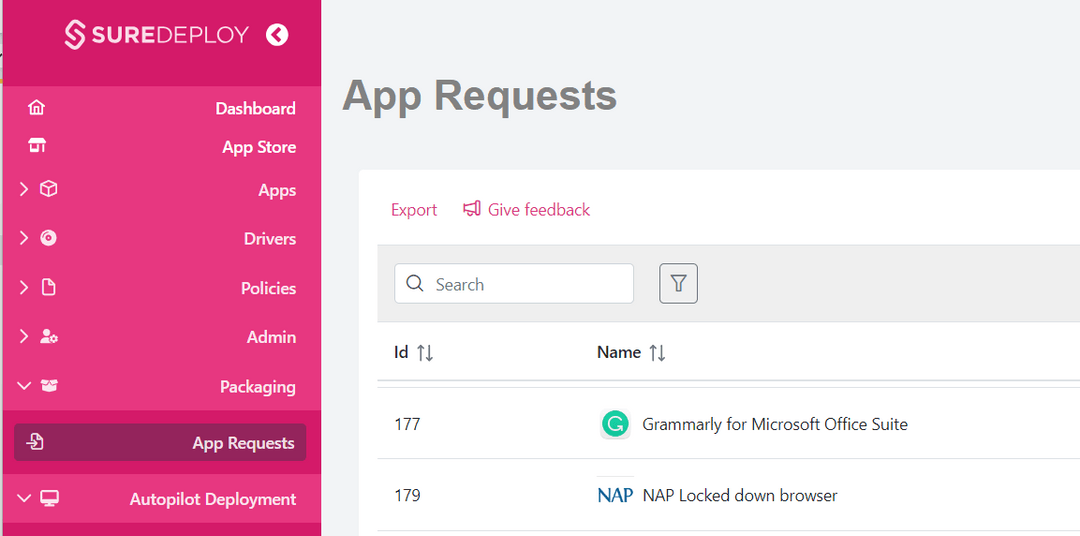 SureDeploy App Requests portal