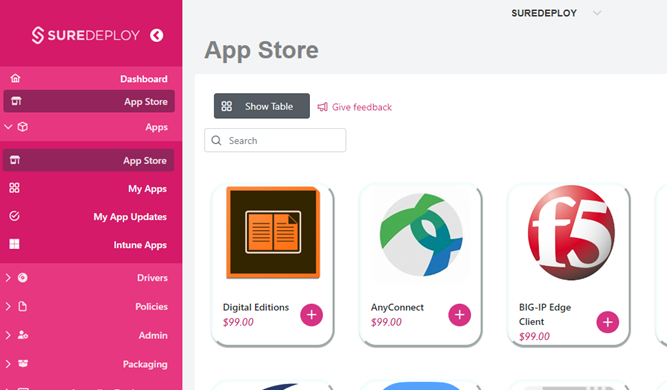 SureDeploy App Store page